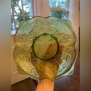 Vtg  Avacodo green Anchor Hocking  Depression Glass serving Dish Grape Pattern